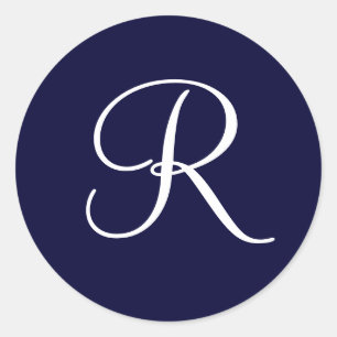 Navy Blue & White Monogram Initiaal R Ronde Sticker