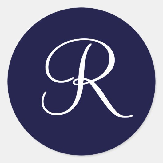 Navy Blue & White Monogram Initiaal R Ronde Sticker (Voorkant)