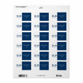 Navy Blue & White Monogram Initiaal Retouradres Etiket (Full Sheet)