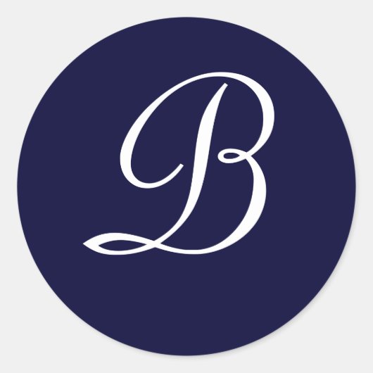 Navy Blue & White Monogram Initiaal Seal "B" Ronde Sticker (Voorkant)