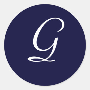 Navy Blue & White Monogram Initiaal Seal "G" Ronde Sticker
