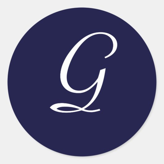 Navy Blue & White Monogram Initiaal Seal "G" Ronde Sticker (Voorkant)