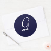 Navy Blue & White Monogram Initiaal Seal "G" Ronde Sticker (Envelop)