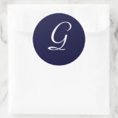 Navy Blue & White Monogram Initiaal Seal "G" Ronde Sticker (Tas)