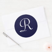 Navy Blue & White Monogram Initiaal Seal "R" Ronde Sticker (Envelop)