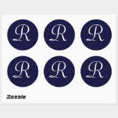 Navy Blue & White Monogram Initiaal Seal "R" Ronde Sticker (Vel)