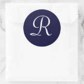 Navy Blue & White Monogram Initiaal Seal "R" Ronde Sticker (Tas)