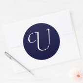 Navy Blue & White Monogram Initiaal Seal "U" Ronde Sticker (Envelop)