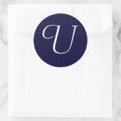Navy Blue & White Monogram Initiaal Seal "U" Ronde Sticker (Tas)