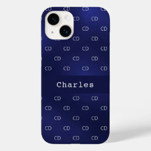 Navy blue white monogram naam initialen minimalist Case-Mate iPhone 14 hoesje