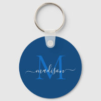 Navy Blue White Monogram Name Modern Girly Script
