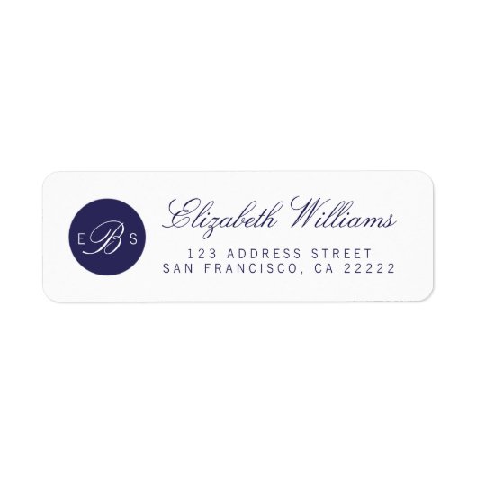 Navy Blue White Monogram Return Address Labels (Voorkant)