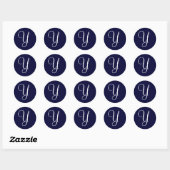 Navy Blue & White Monogram Y Ronde Sticker (Vel)