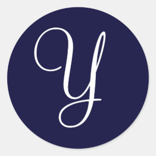 Navy Blue & White Monogram Y Ronde Sticker