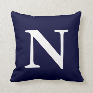 Navy Blue White Monogramma N Sierkussen