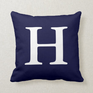 Navy Blue White Monogrammed H Sierkussen