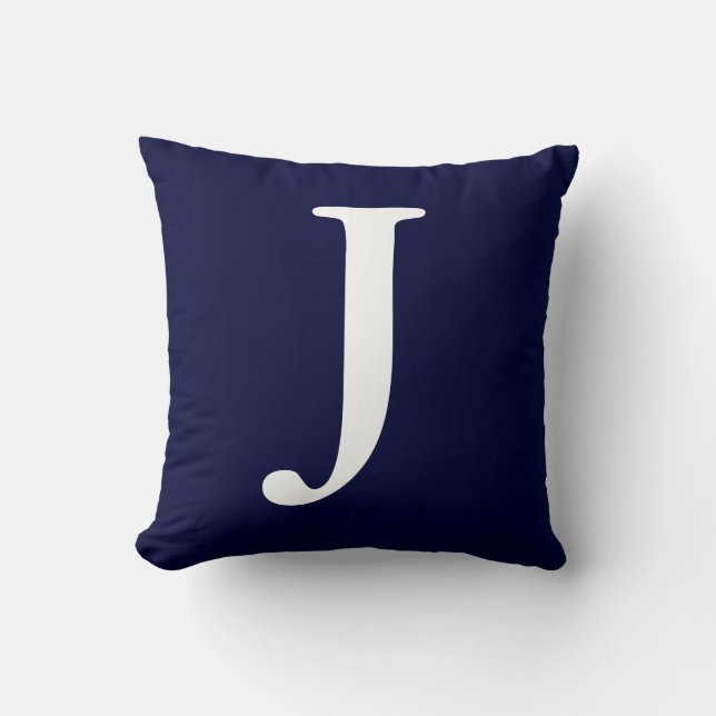 Navy Blue White Monogrammed J Sierkussen (Voorkant)