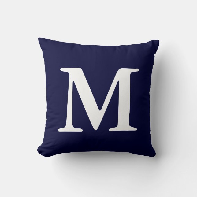 Navy Blue White Monogrammed M Sierkussen (Voorkant)