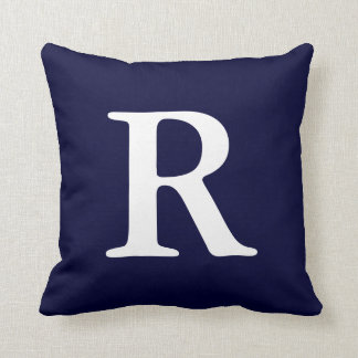 Navy Blue White Monogrammed R Sierkussen