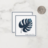 Navy Blue & White Monstera Leaf Flat Note Kaart Notitiekaartje (Voorkant / Achterkant in situ)