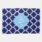 Navy Blue White Moroccan #5 Sky Blue Name Monogram Theedoek (Horizontaal)