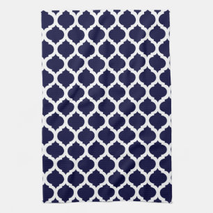 Navy Blue & White Moroccan Pattern Towel Theedoek