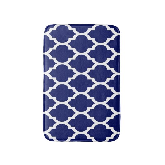 Navy Blue White Moroccan Quatrefoil Pattern #4 Badmat (Voorkant Verticaal)
