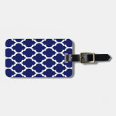 Navy Blue White Moroccan Quatrefoil Pattern #4 Bagagelabel (Voorkant horizontaal)