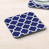 Navy Blue White Moroccan Quatrefoil Pattern #5 Bier Onderzetter (Linkerzijde)