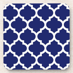 Navy Blue White Moroccan Quatrefoil Pattern #5 Bier Onderzetter