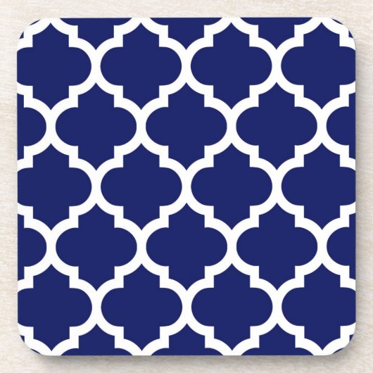 Navy Blue White Moroccan Quatrefoil Pattern #5 Bier Onderzetter (Voorkant)