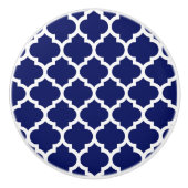 Navy Blue White Moroccan Quatrefoil Pattern #5 Keramische Knop (Voorkant)