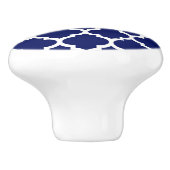 Navy Blue White Moroccan Quatrefoil Pattern #5 Keramische Knop (Zijkant)