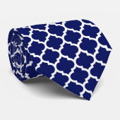 Navy Blue White Moroccan Quatrefoil Pattern #5 Stropdas (Opgerold)