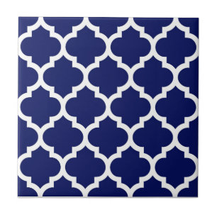 Navy Blue White Moroccan Quatrefoil Pattern #5 Tegeltje