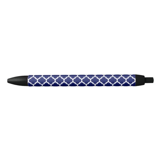 Navy Blue White Moroccan Quatrefoil Pattern #5 Zwarte Inkt Pen (Voorkant)