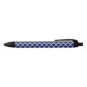 Navy Blue White Moroccan Quatrefoil Pattern #5 Zwarte Inkt Pen (Bovenkant)