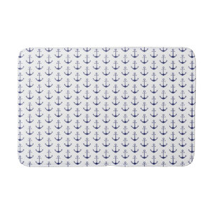 Navy Blue white nautical ankerpatroon Badmat