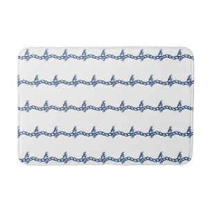 Navy Blue white nautical-kabelgolven patroon Badmat