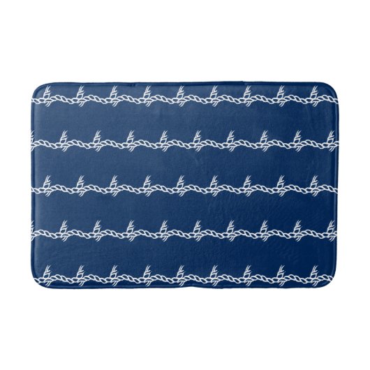 Navy Blue white nautical-touwgolven patroon Bath M Badmat (Voorkant)