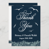 Navy Blue & White Nautical Weddenschap Bedankt kaa (Voorkant / Achterkant)