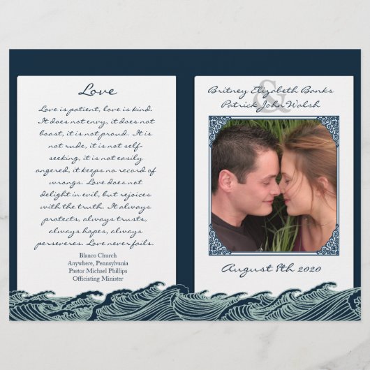 Navy Blue White Nautical Wedding Ceremony Programm (Achterkant)