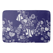 Navy Blue White Ocean Life Pattern Badmat (Voorkant)