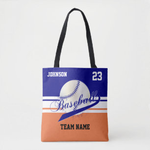 Navy Blue, White, Oranje voor een honkbalteam Draagtas
