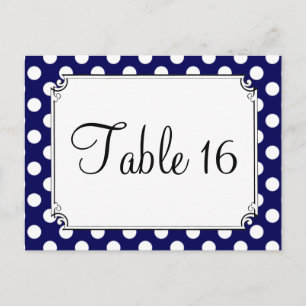 Navy Blue & White Polka Dot Wedding Table Numbers Briefkaart