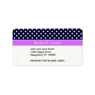 Navy Blue White Polka Dots Lila naam Monogram Etiket