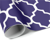 Navy Blue White Quatrefoil - Aangepaste achtergron Cadeaupapier (Rol Hoek)