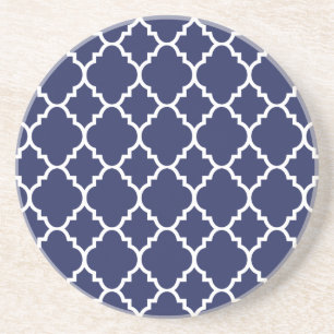 Navy Blue White Quatrefoil Moroccan Pattern Zandsteen Onderzetter
