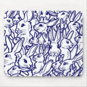 Navy Blue White Rabbit Bunny Drawing Cute Unique Muismat (Voorkant)