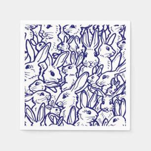 Navy Blue White Rabbit Bunny Drawing Cute Unique Servet